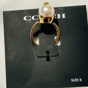 Coach Gold Ring with Pearl Accent